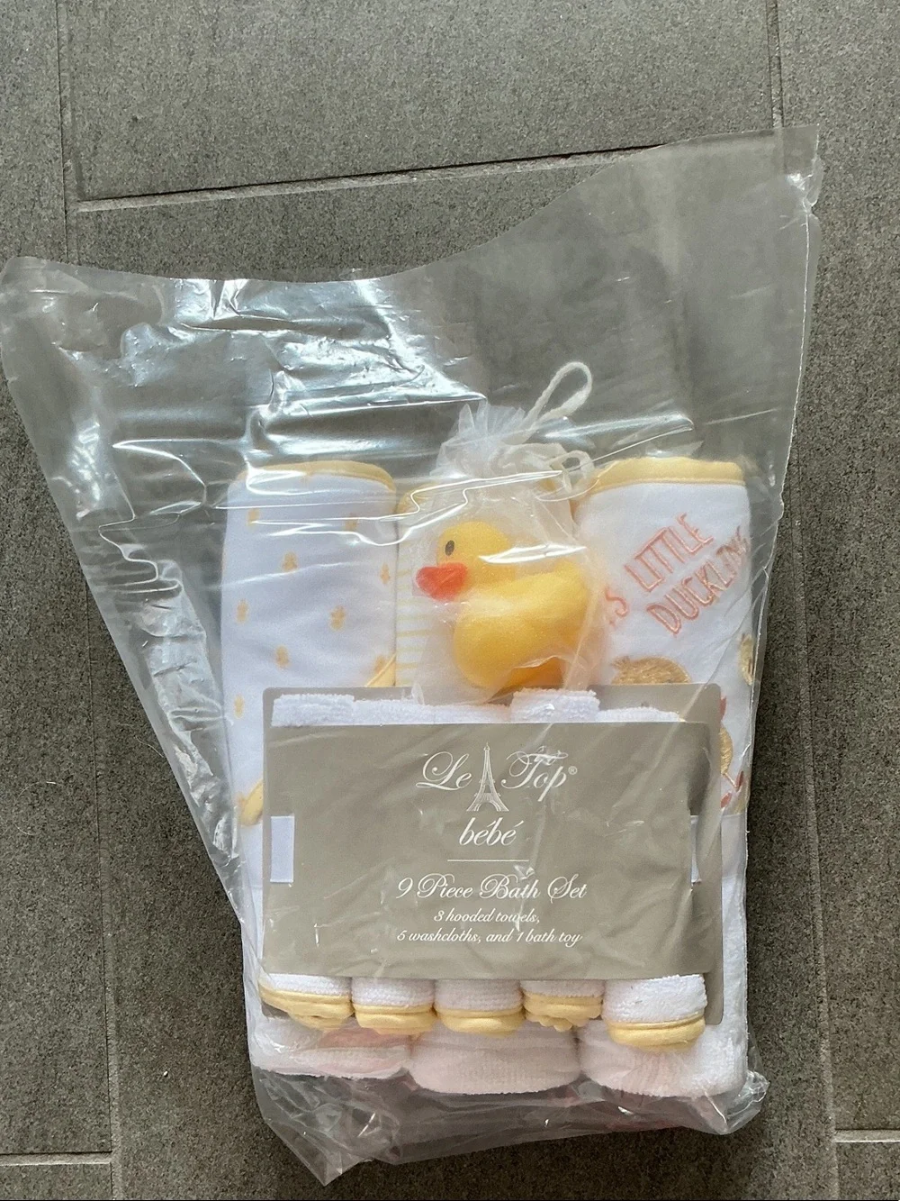 Baby Bath gift Set  9 pieces-with Yellow Duck Accents  BONUS 25 NEW born diapers